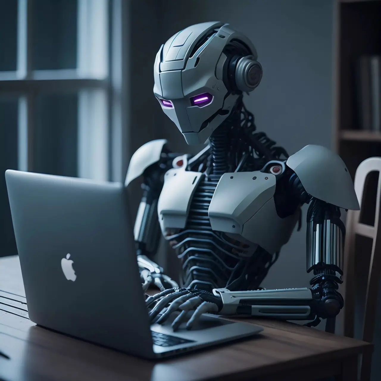 An AI robot is performing tasks on the laptop.