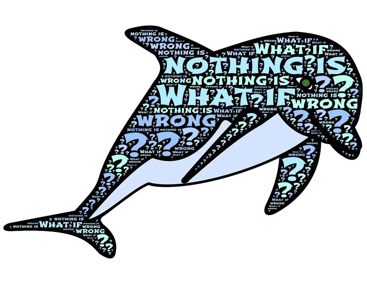 A dolphin with text written inside it.